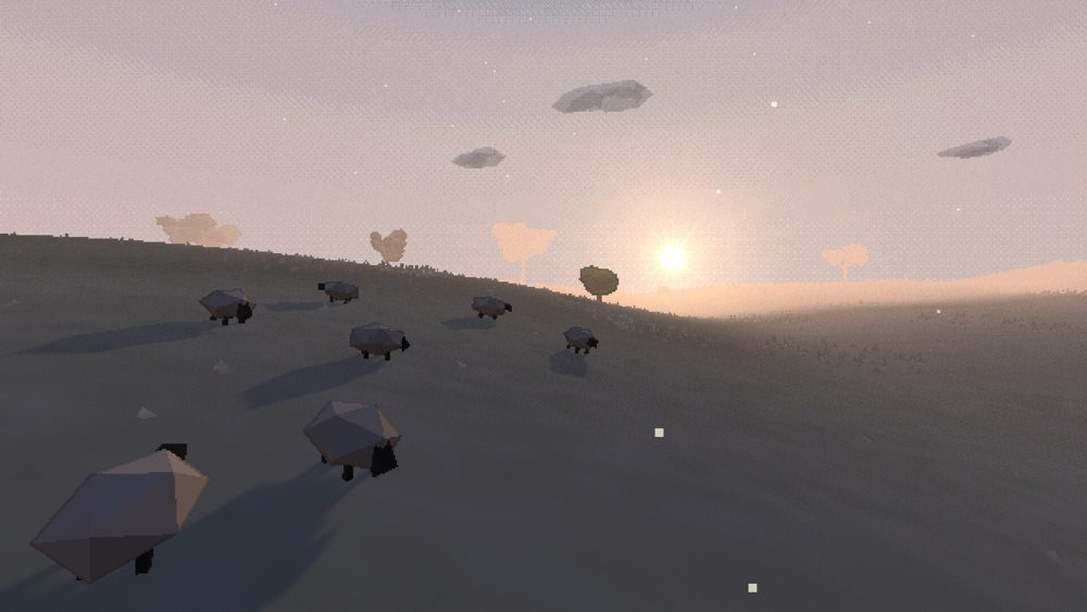 Sheep on a hill at sunset
